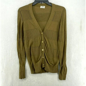 Wallace Sweater Women's S Brown Striped Knitted Ribbed V-Neck Button Up Cardigan